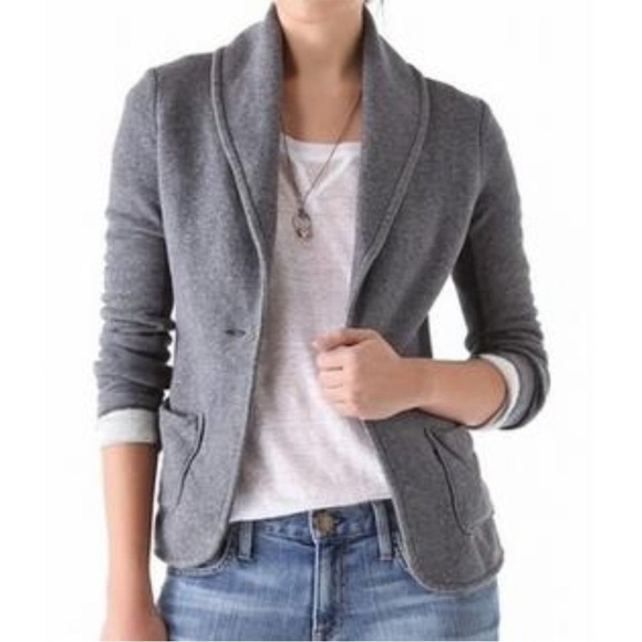 James Perse Black Knit Shawl Collar Cardigan Sweater Blazer French Terry Jacket - Picture 10 of 16